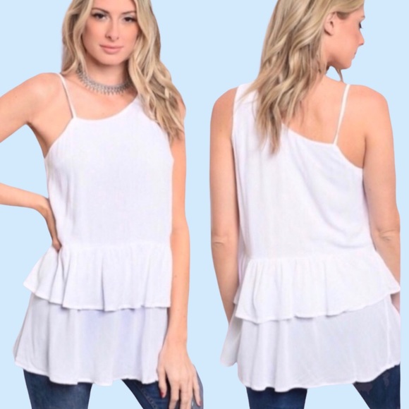 Tops - Off White Lightly Lined Ruffled Hem One Shoulder Top